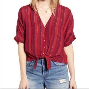 Rails Thea Tie Waist Blouse in Rouge Stripe